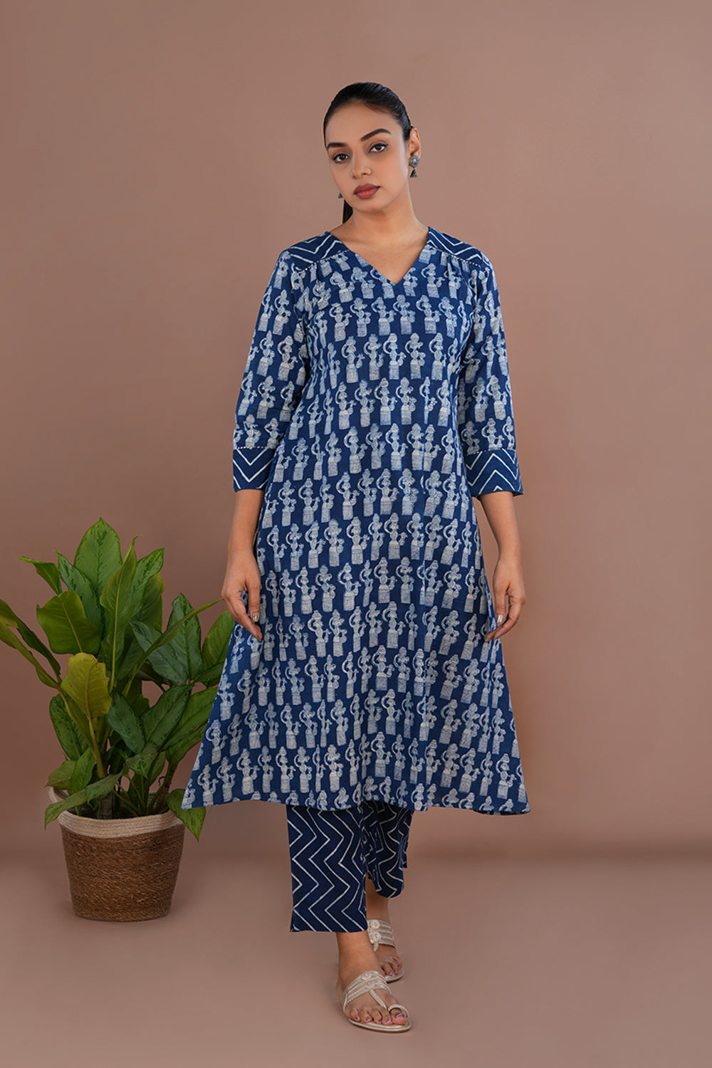 Image of Indigo blue Bagru Kurta and pants set